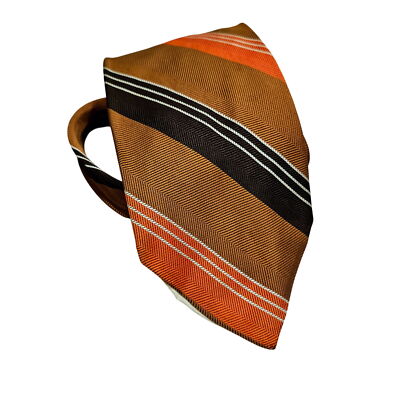 Vintage Wembley Brown Orange Striped Tie For Black, Olive, Brown