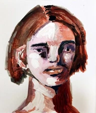 Original Woman 8x8 Portrait Painting Expressive Emotional Outsider Art