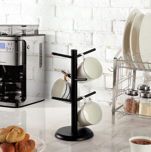 Mug Tree,Coffee Cup Holder with 6 Hooks,Wood Mug Holder for Counter,Coffee Bar A - Picture 2 of 3