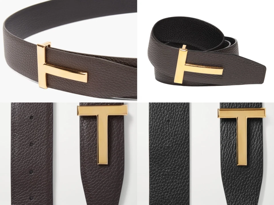 TOM FORD T-LOGO Gold Reversible Grained Leather Belt Wendegürtel Gürtel 100 - Bild 4 von 4