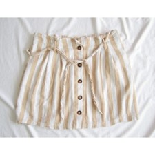 Women Hollister Ultra High Rise Waist Tie Front Button Stripes Skirt Sz L WK3 