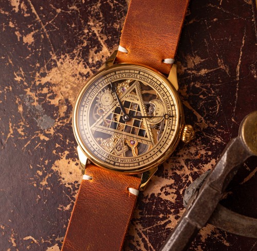 Orologio Massonico Personalizzato, Orologio Scheletro, Orologio Meccanico, Artigianale - Foto 9 di 11