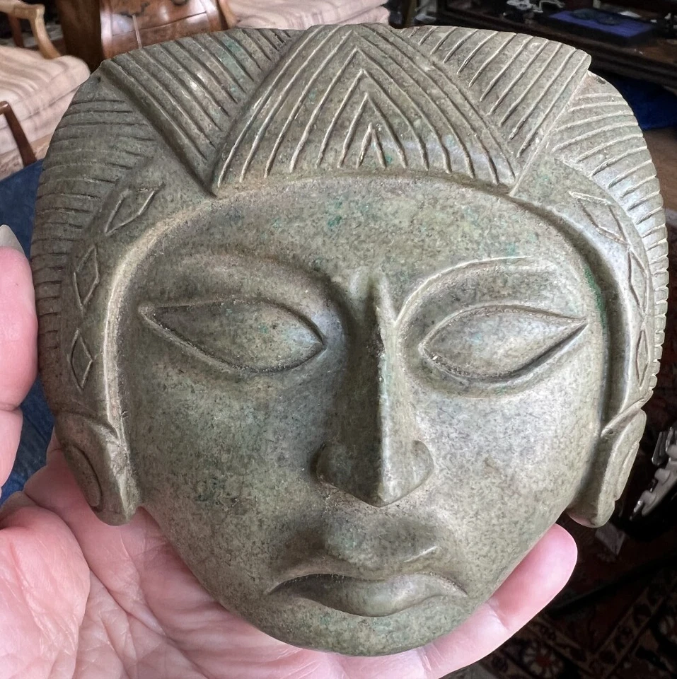 Máscara de jade asteca olmeca pré-colombiana México arte antiga - bebê infantil - Imagem 4 de 4