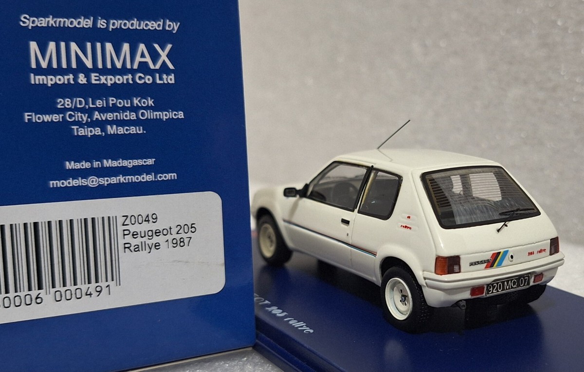 Peugeot 205 Rallye 1988 White 1:43 MileziM by Spark Z0049 Resin
