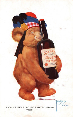 Teddy Bear Scotch Whisky  signed Lawson Wood Vintage 1934 Postcard
