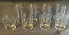 Libbey CRISA Clear Glass Tumblers and rocks Banded Hoops Design Set of 8