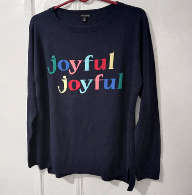 Talbots womens medium graphic print JOYFUL fine wool sweater blue crewneck