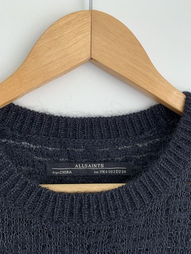 AllSaints All Saints Black Mohair Wool Metallic Knit Sweater Jumper Sz 6 XXS XS - Picture 5 of 8