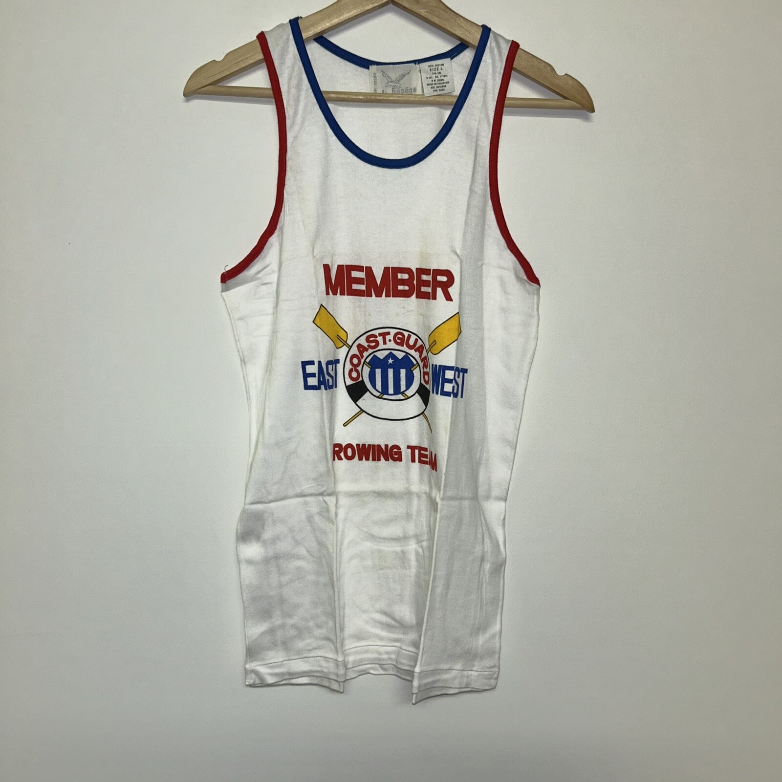 FILA Camicia vintage anni '80 Guardia Costiera squadra di canottaggio stock morto taglia large 14 16