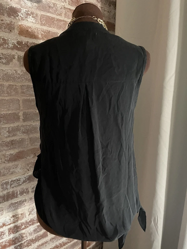 Nicole Miller Artelier 黑色 100% 真丝无袖不对称衬衫上衣 L 码 — 第 3/4 张图片