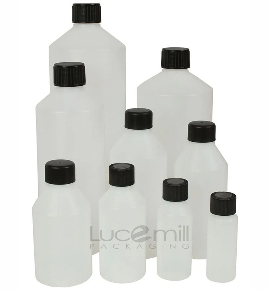 EXPRESS CHEMS Natural HDPE Plastic Bottles & BLACK SCREW Caps 30ml to 1Litre 24 HOUR DISPATCH