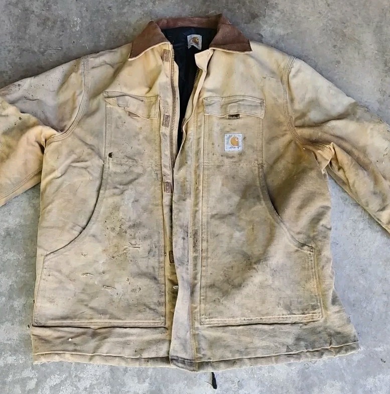 Carhartt Jacket Men XL Beige SUN FADED Firm Duck Insulated Chore