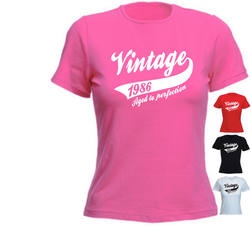 Vintage 30th 1986 1987 1988 Birthday Present Gift New Custom Ladies T-shirt - Zdjęcie 1 z 1
