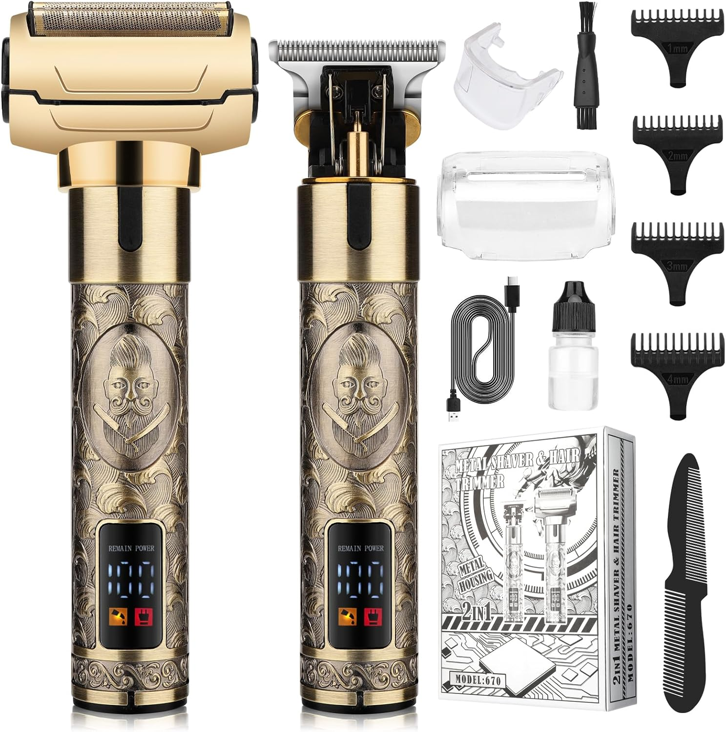 Professional Men's Hair Clipper with T-Blade Trimmer & Electric Shaver