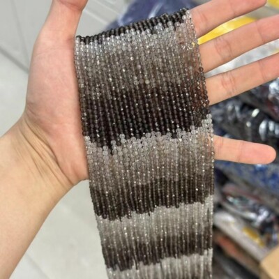 2/3/4mm Genuine Natural Micro Faceted Gradient Smoky Quartz Round Loose Beads