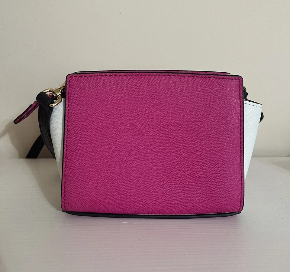 Mensajero Michael Kors Mini Selma Colorblock en blanco frambuesa/óptico Foto 3 de 4