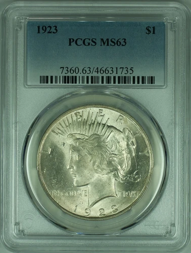 1923 Peace Silver Dollar S$1 Coin  PCGS MS-63   (37F)