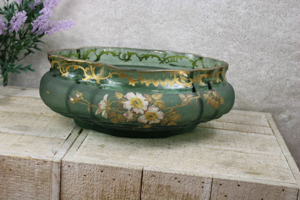 Antique art nouveau 1900s LEGRAS Montjoye glass enamel floral planter vase   - Image 3 of 4