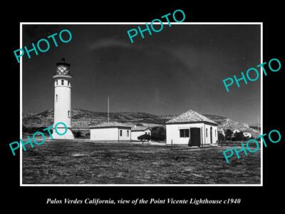 OLD POSTCARD SIZE PHOTO OF PALOS VERDES THE POINT VICENTE LIGHTHOUSE c1940