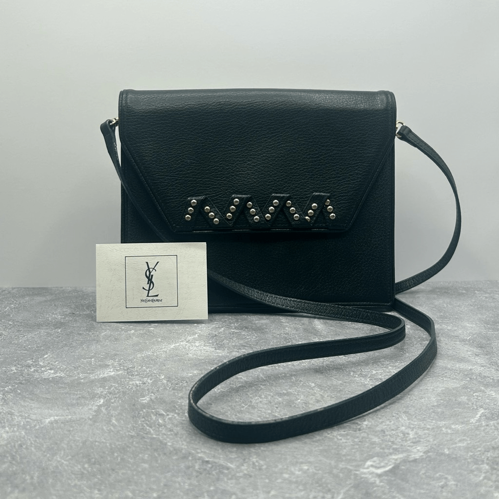 Pochette Yves Saint Laurent in pelle verde scuro a 2 vie tracolla tracolla rimovibile