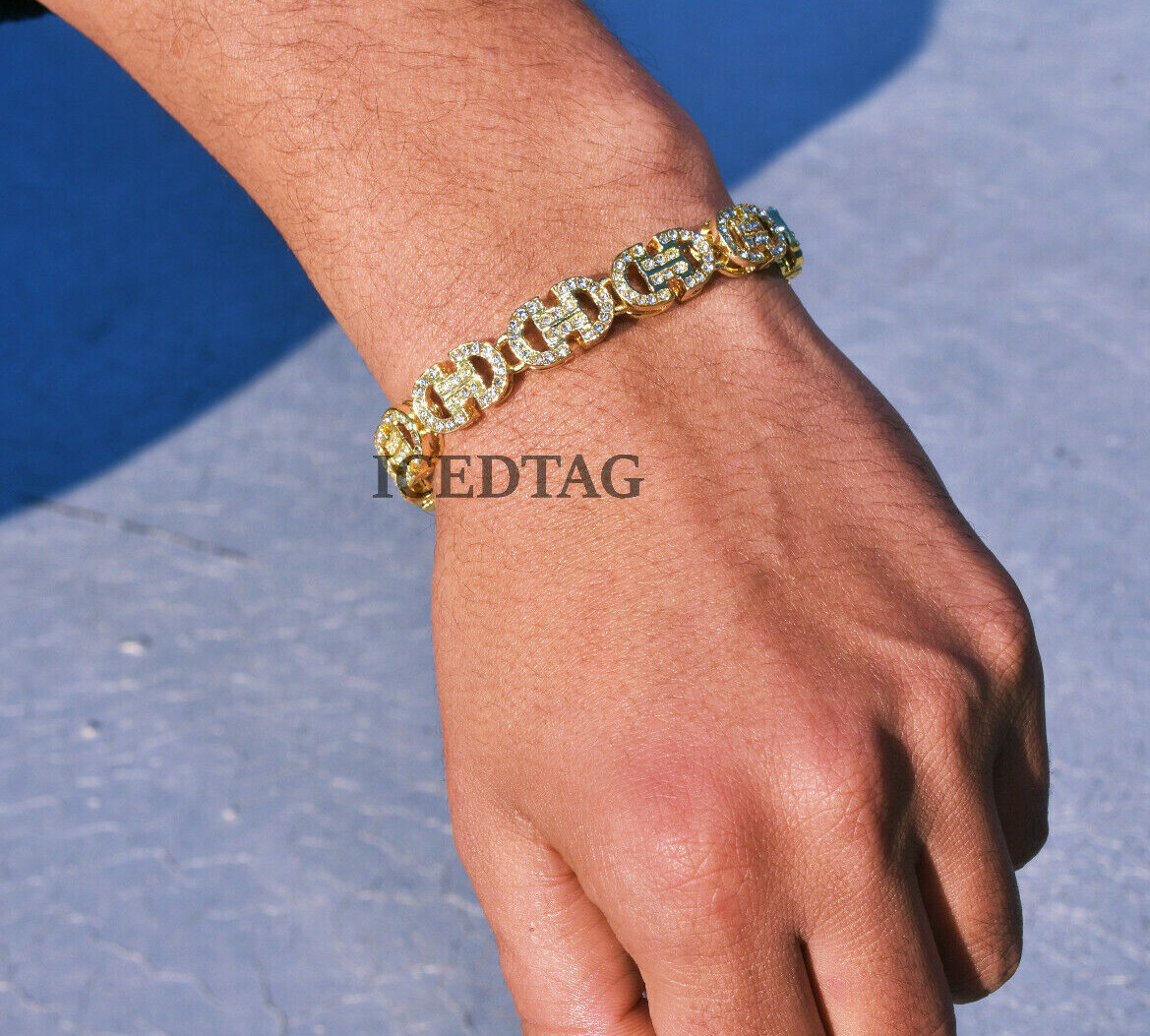 MENS HIP HOP CELEBRITY 14K GOLD PLATED GUCCI MARINA LINK ICED