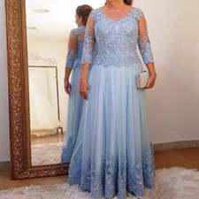 Mother Of The Bride Dresses 3/4 Sleeves Tulle Applique A-line Wedding Guest Gown