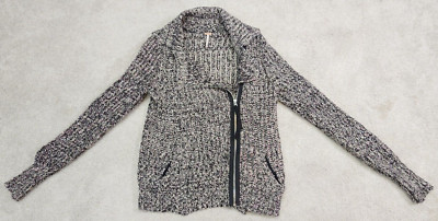 FREE PEOPLE Marbled Chunky Knit  Moto Asymmetrical Zip Shawl Sweater Jacket S