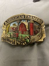 VTG American Farmers Feed The World 80's Great American Belt Buckle Made In USA