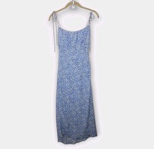 Abercrombie Fitch Empire Waist Shoulder Tie Midi Dress XS Blue Print