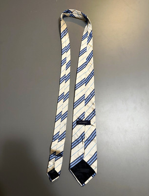 Burberry London Men's Beige & Blue Striped Woven Silk Tie