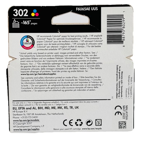 HP 302 Oryginalny wkład atramentowy Trójkolorowy (F6U65AE) Nowy - Zdjęcie 6 z 10