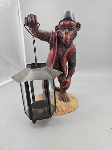 Butler Monkey Fez hat holding Lamp Statue With Tea Light No Broken Glass