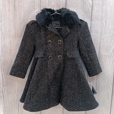 Rothschild Princess Coat Girls 6 Black Silver Sparkle Faux Fur Collar Holiday