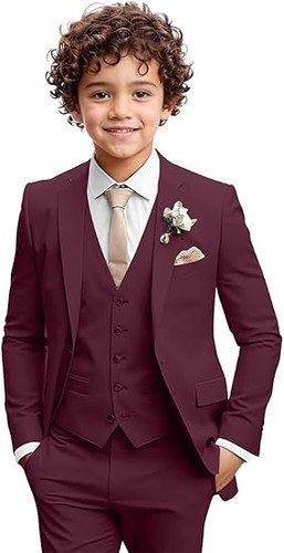 Boys Formal Suit 3 Piece Toddler Tuxedos for Wedding Slim Fit Kids Outfit Jacket - Picture 25 of 33