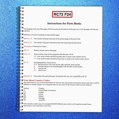 KUBOTA RC72-F24 Parts Manual - STEEL WIRE-LOCK BOUND - PROTECTIVE FRONT & BACK