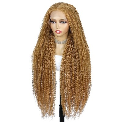 EchtHaare Perücke 100% Human Hair Kinky Curly Honey Blonde Wig #27 34''/85cm Long