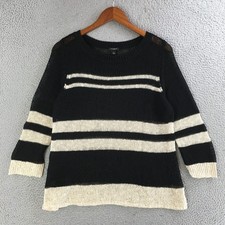 Ann Taylor Sweater Womens Large Long Sleeve Casual Crew Neck Striped Black Beige