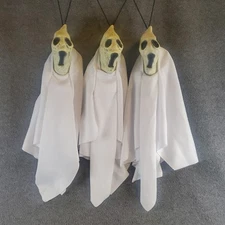 3 Vtg 1999 Paper Magic Group Long Face Ghost White Hanging Jiggler Halloween