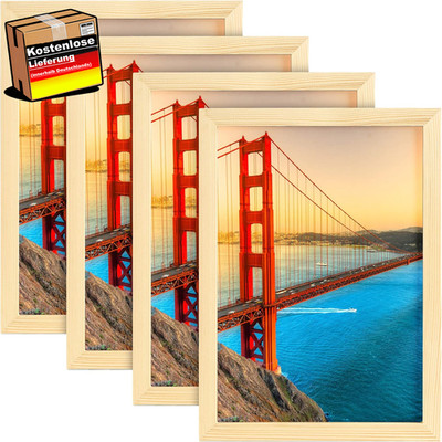 4 Stück A4 Bilderrahmen Holz Natur MDF Acrylglas für Poster Zertifikate