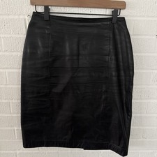 Vintage Wilsons Suede  Leather Black Pencil Skirt Size 10 Lined Back Vent