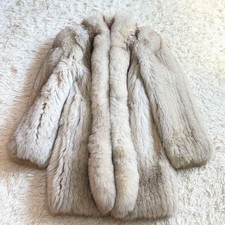 SAGA FURS Blue Fox Fur Coat Beige Mid Length Womens M Japan Hook Eye 80cm