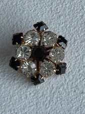 Vintage/Antique  Brooch Pin Black and Crystal Rhinestones, Unmarked, C-Clamp