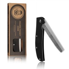 Folding Pocket Comb for Men - Stainless Steel Travel Hair  Beard Styling Too...