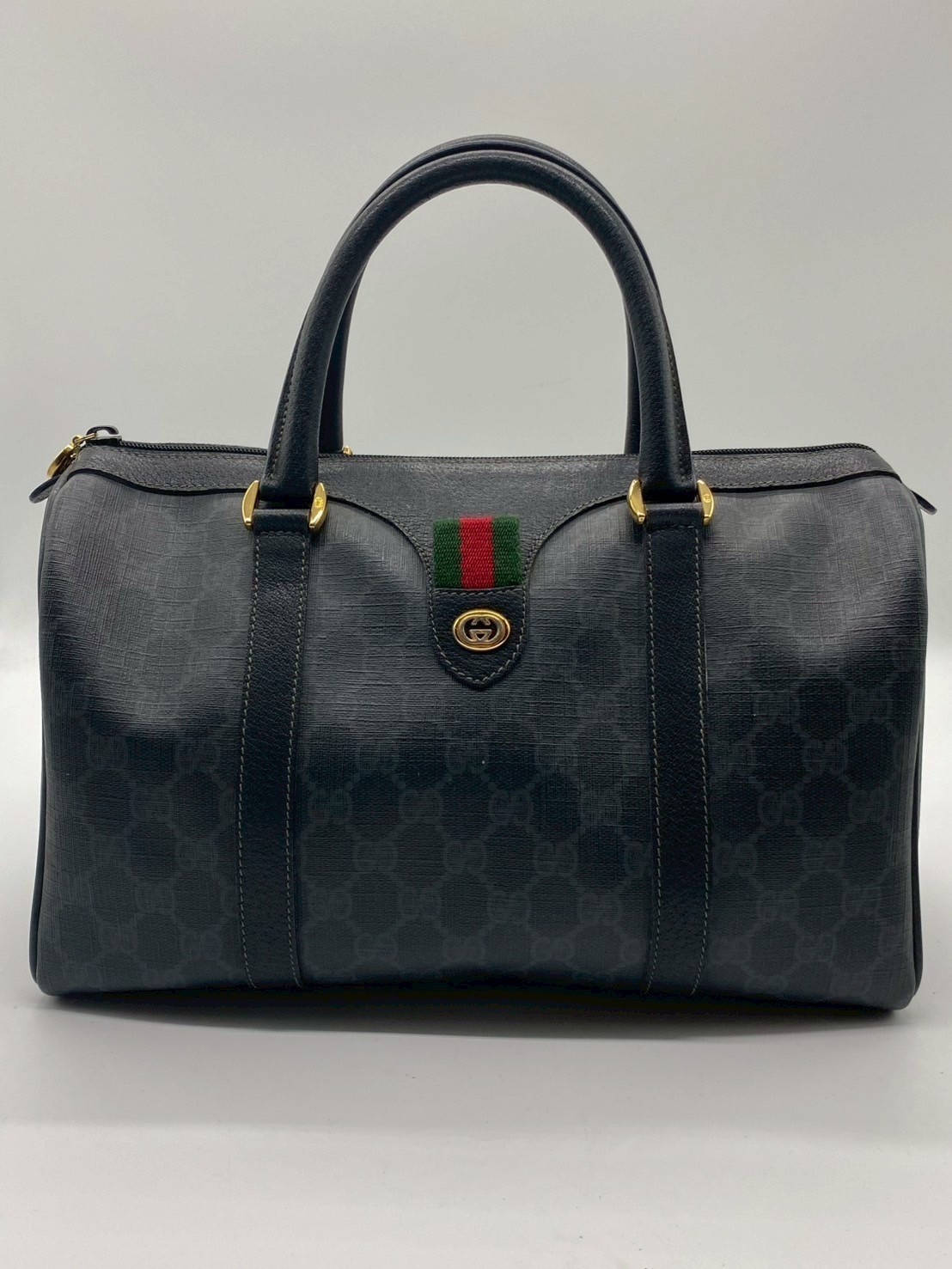 Gucci Vintage GG PVC Pelle Linea Sherry Nera Mini Borsa Boston Autenticità