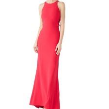 Halston Heritage Fuchsia Twist Gown 0 XS Maxi Dress Mesh Inserts Formal Evening