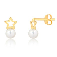 Star White Pearl 18k Solid Gold Butterfly Back Stud Earrings Infants Toddlers