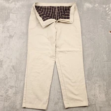 L.L.Bean Flannel Lined Chino Pants Mens 36x30 Khaki Natural Fit Plaid Cotton