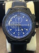 Nautica Chronograph Blue Dial SS Leather Men's Watch NAD21504G Brand New
