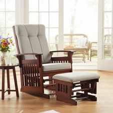 Glider Chair for Nursery with Ottoman Resistant Rubber Wood Light Beige Cushion