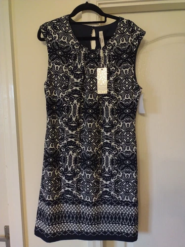 OFF WHITE D2 Abito donna Stella Morgan blu scuro e bianco sporco Taglia 12 Nuovo con etichette